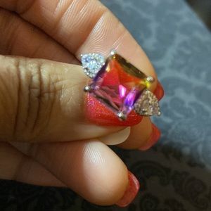 FREE EARRINGS with purchase of this purple/yellow bi-color Tourmaline Ring